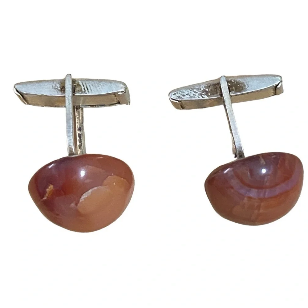 Carnelian Stone Sterling Silver Cuff Links
